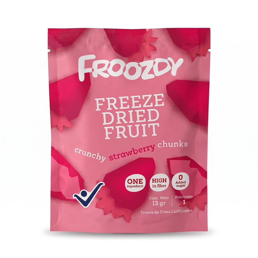 Empaque Froozdy — Trozos de fresa liofilizados