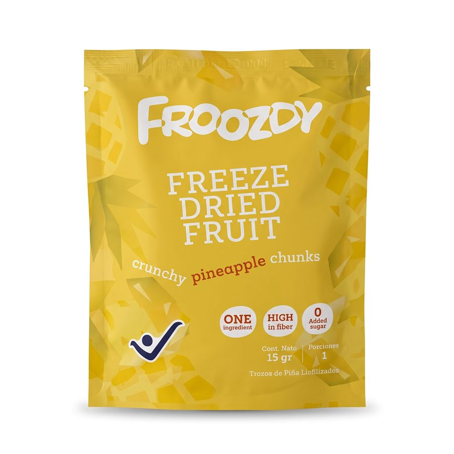 Empaque Froozdy — Trozos de piña liofilizados