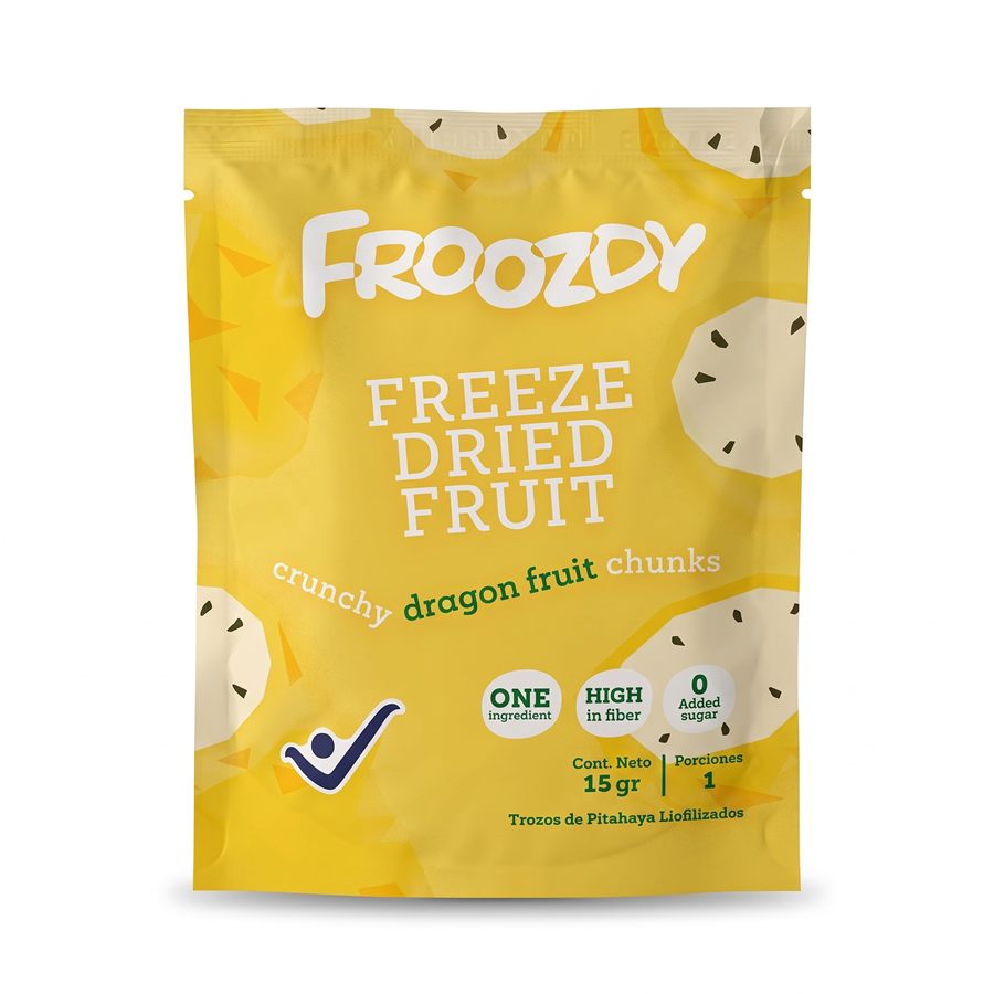 Empaque Froozdy — Trozos de pitahaya liofilizados