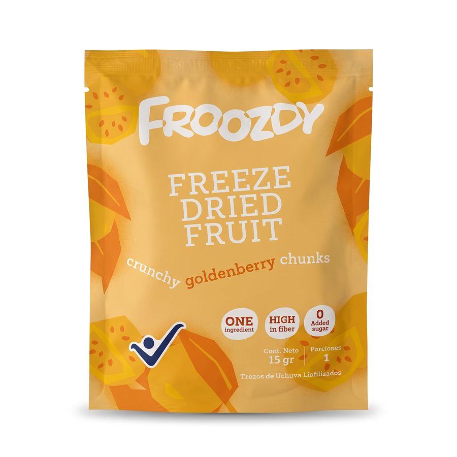 Empaque Froozdy — Trozos de uchuva liofilizados